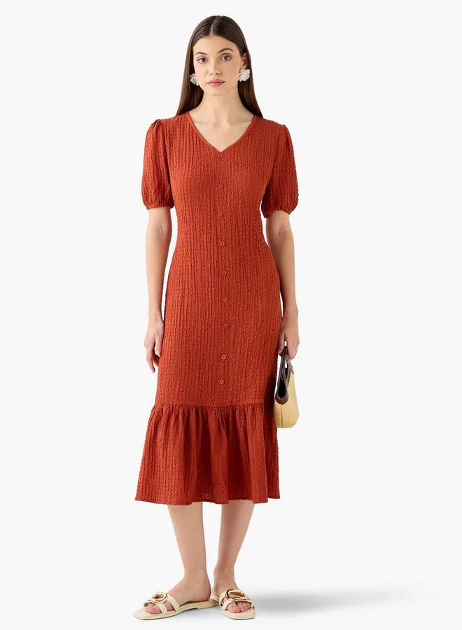 سبلاش فيڤ Textured Midi Shirt Dress with Puff Sleeves